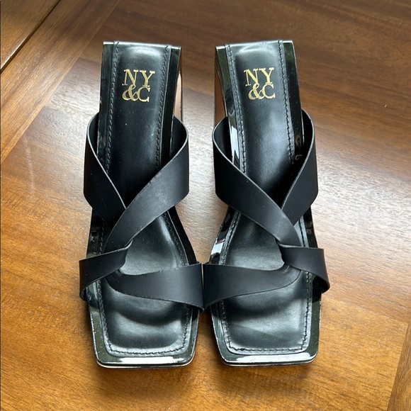 New York & Company Shoes - New York & Company Black Strappy Block Heels 7.5 Square Toe Y2K NWOT